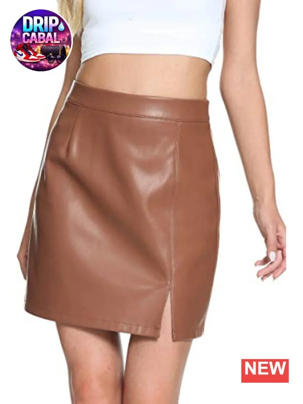 Faux Leather Skirt, Women High Waist Elastic Plus Size Pencil Bodycon Stretch